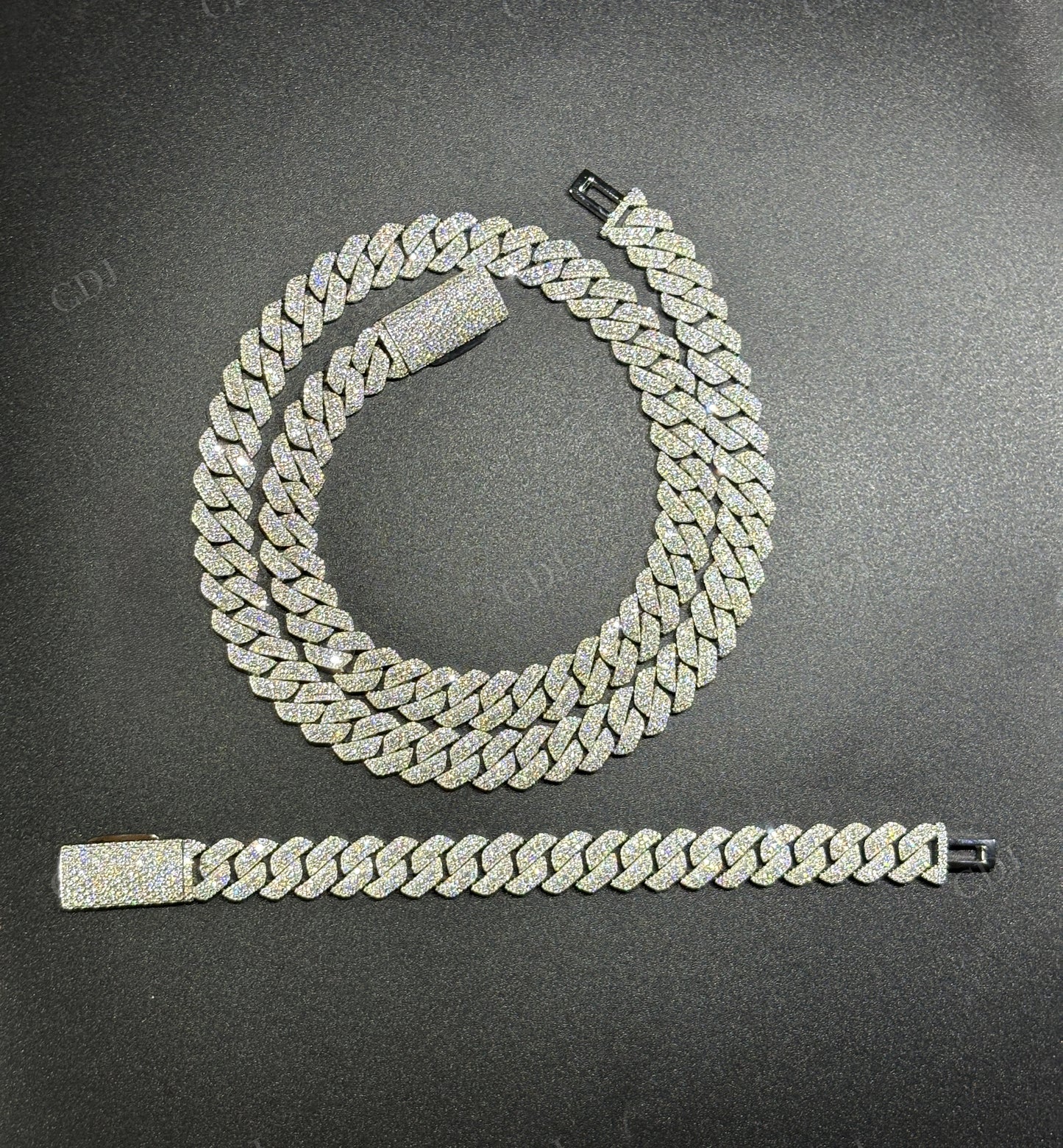 12mm SQ Middle Big Diamond Sterling Silver Moissanite Chain