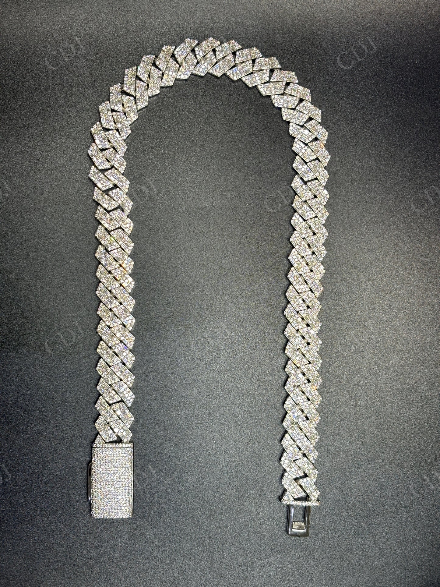 18mm Round and baguette Moissanite Sterling Silver Cuban Chain