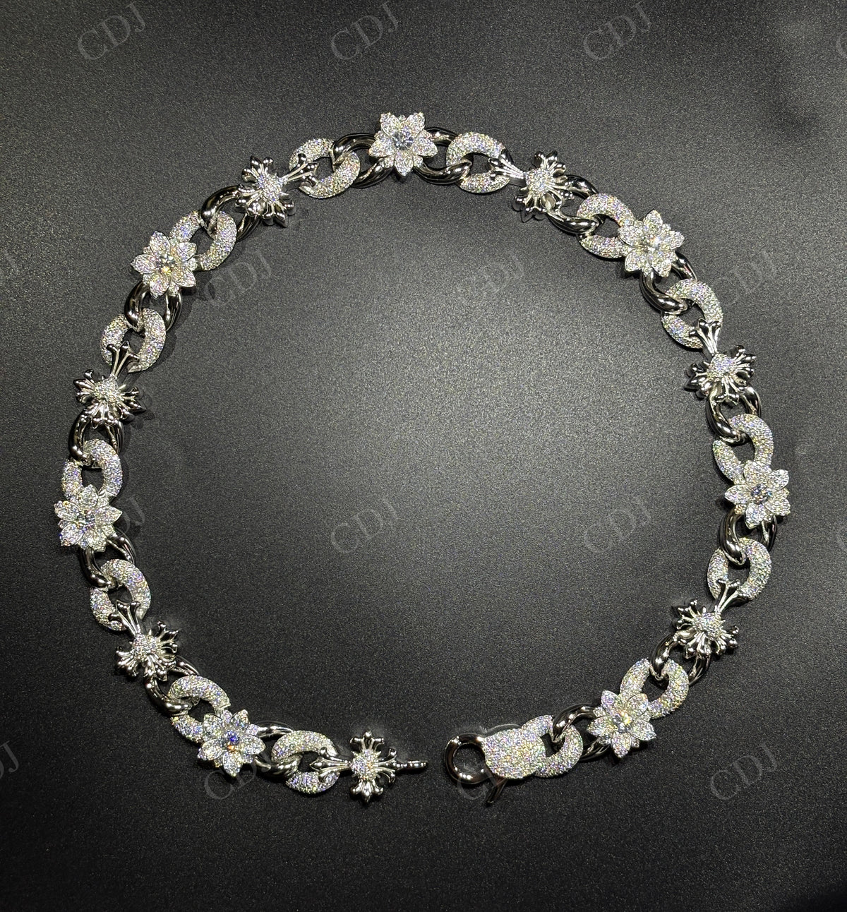 18mm Flower Cross Moissanite Sterling Silver Chain