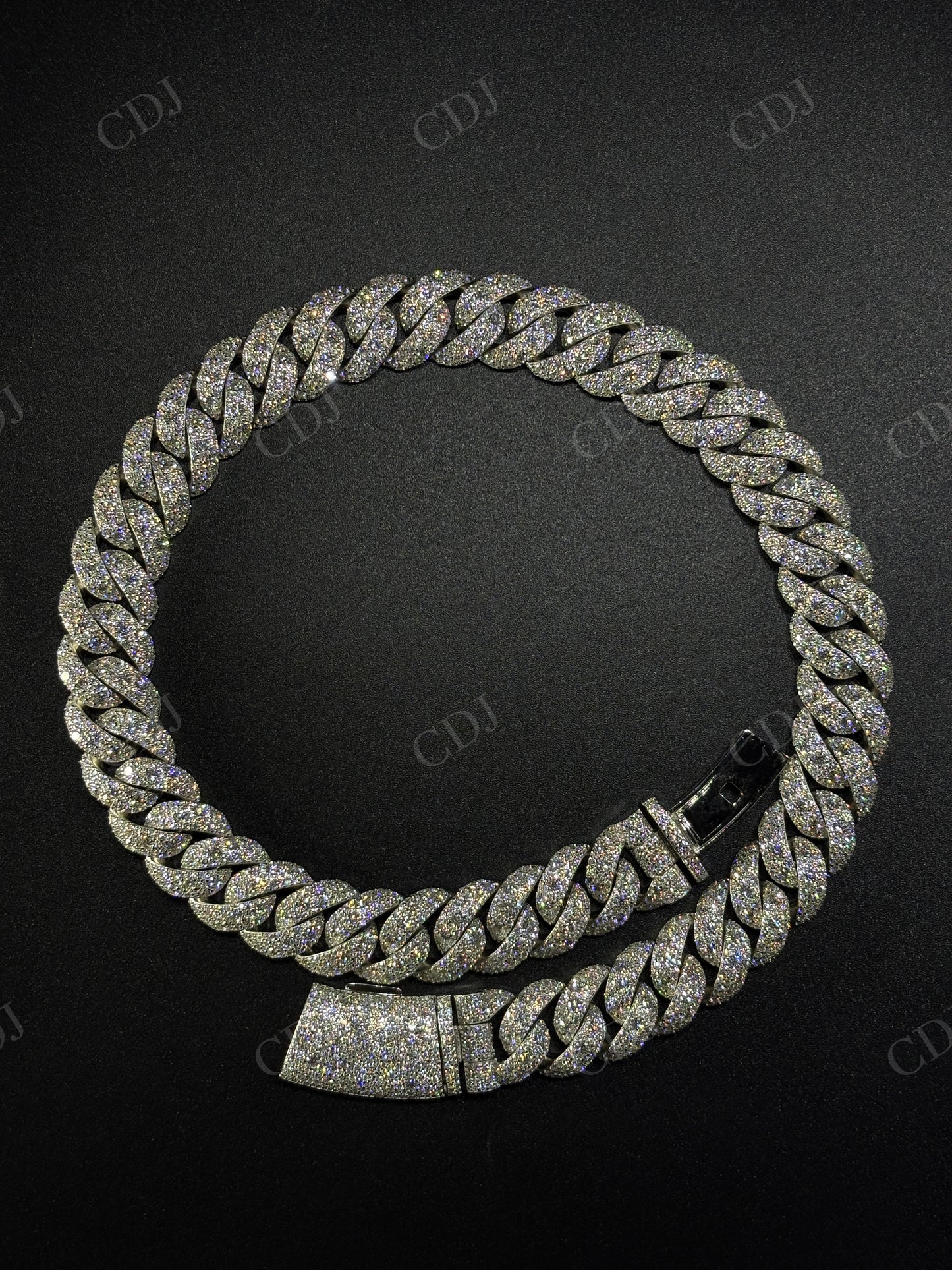 18mm Mosaic Setting Moissanite Sterling Silver Cuban Chain