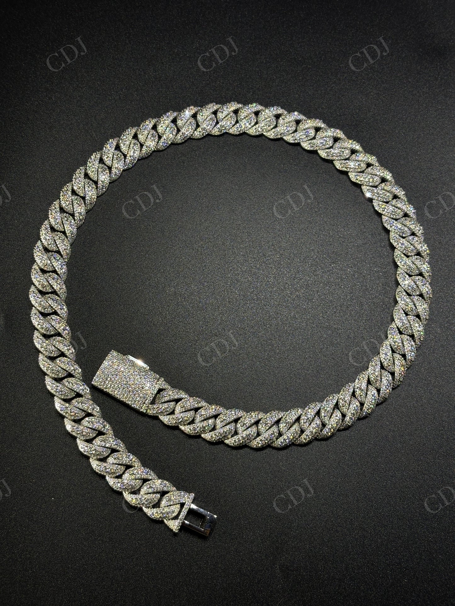 14mm Round Middle Curve Bezel Silver Moissanite Chain