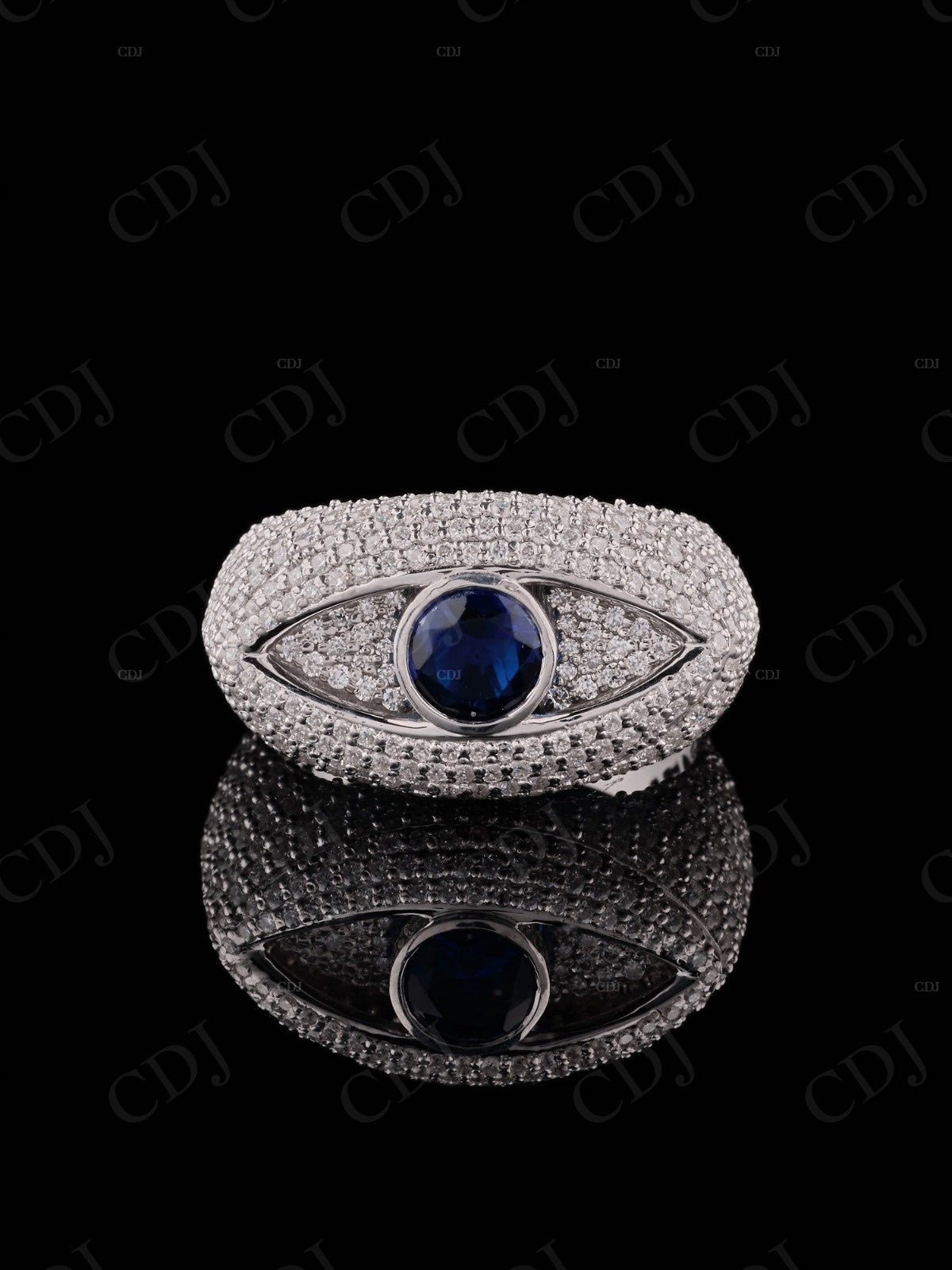 Blue Eye Shape Moissanite Sterling Silver Ring