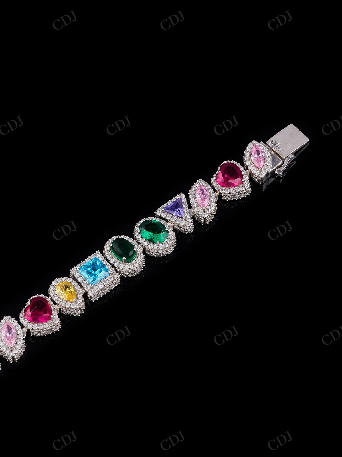 12mm Multi Stone 925 Sterling Silver Moissanite Chain