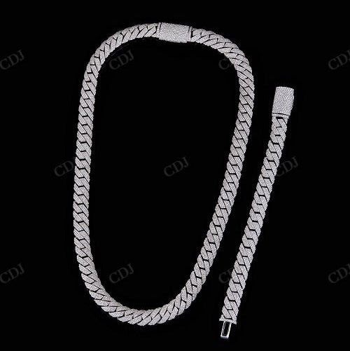 10mm Three Row Curve Sterling Silver Moissanite Chain