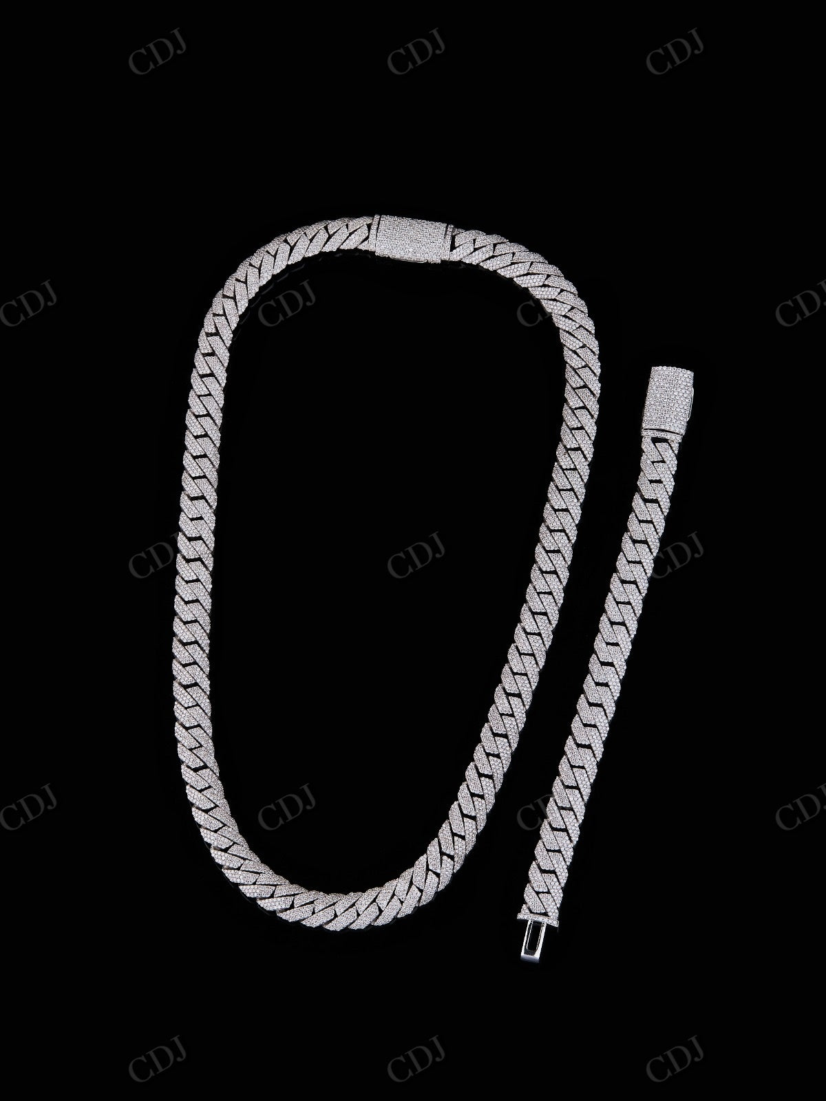 10mm Three Row Curve Sterling Silver Moissanite Chain