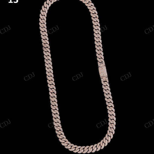 10mm Inverted Diamond Mosaic Setting Silver Moissanite Chain