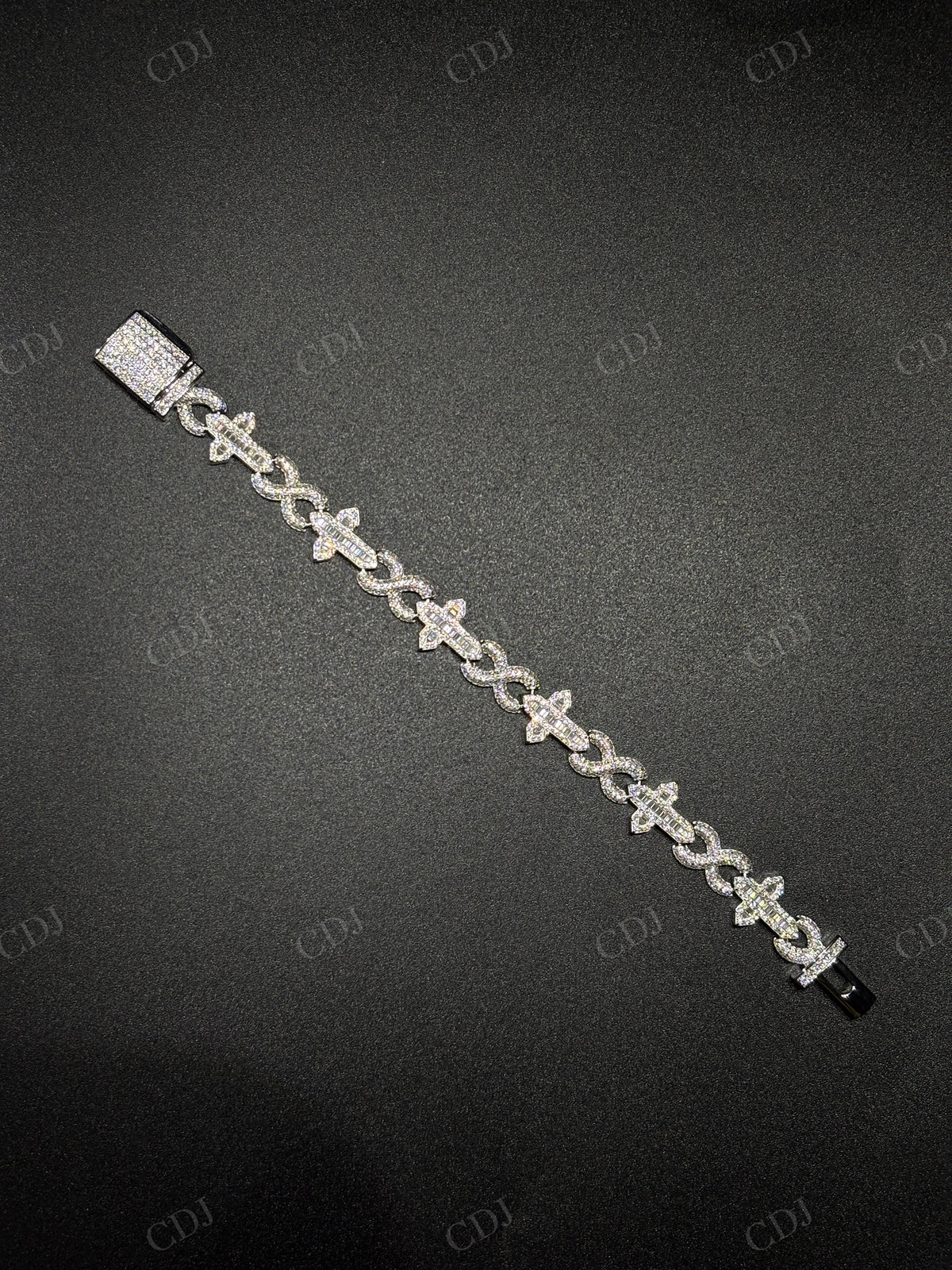 12mm Sterling Silver Moissanite Cross Baguette Infinity Chain