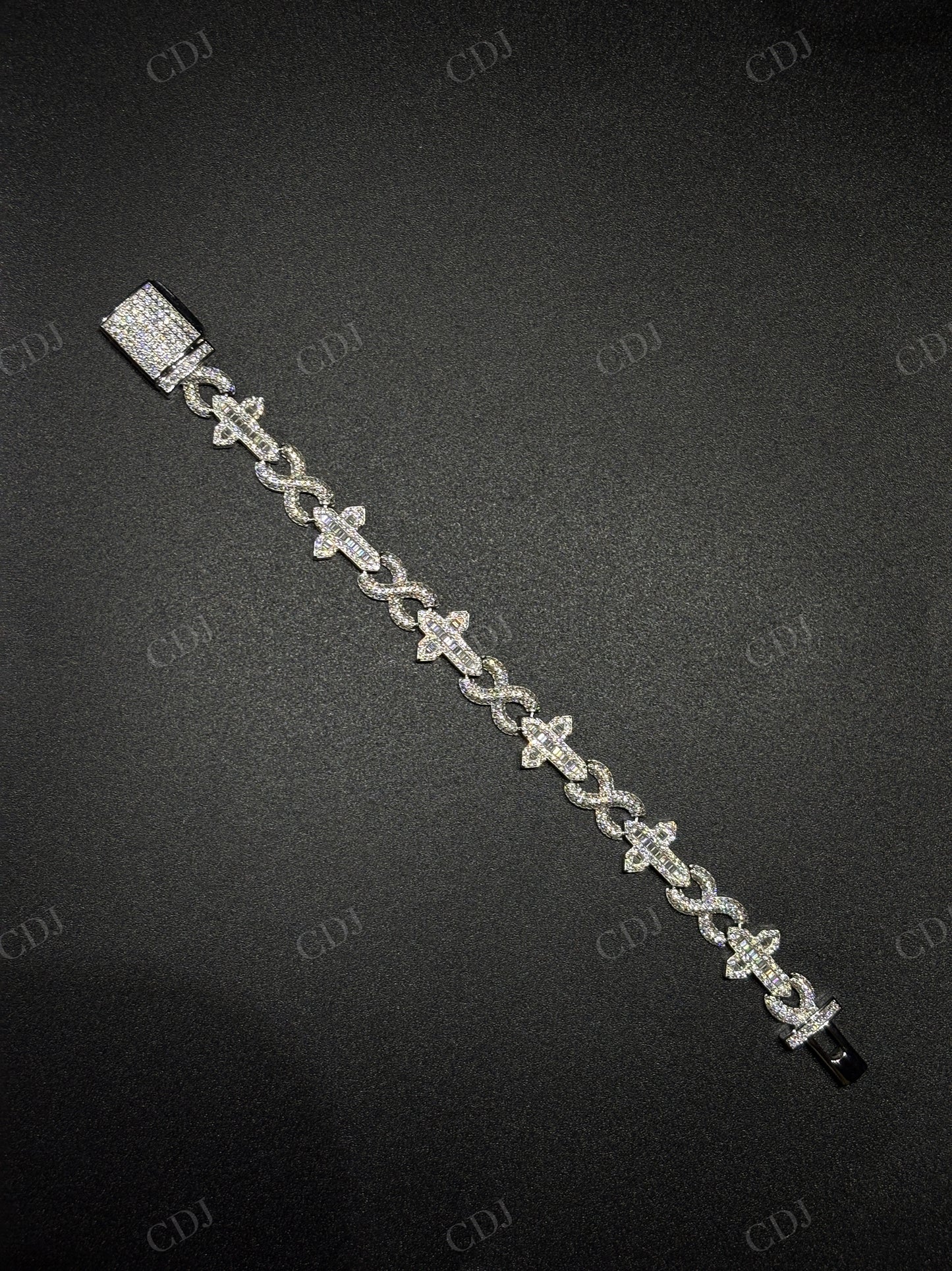 12mm Sterling Silver Moissanite Cross Baguette Infinity Chain