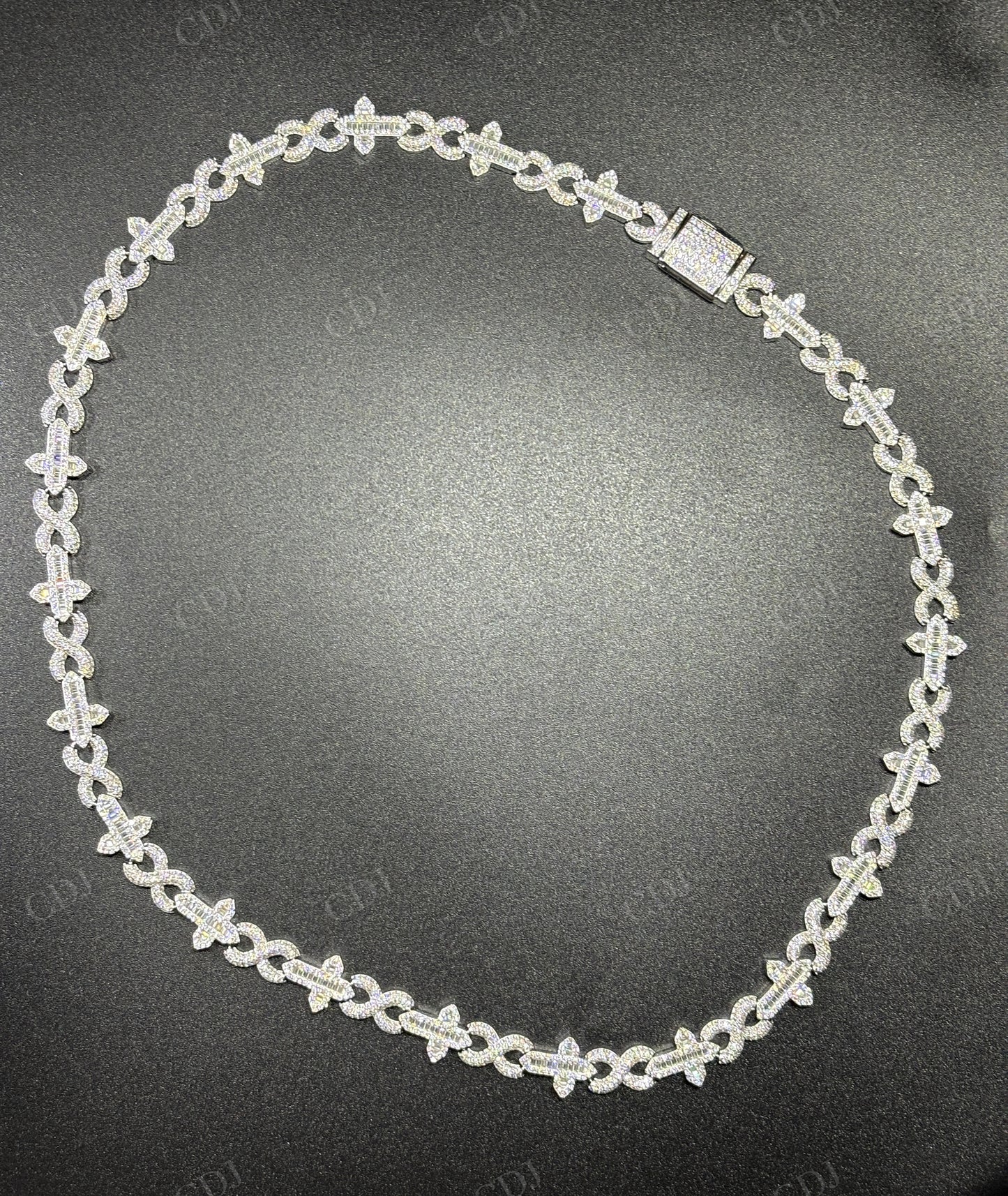 12mm Sterling Silver Moissanite Cross Baguette Infinity Chain