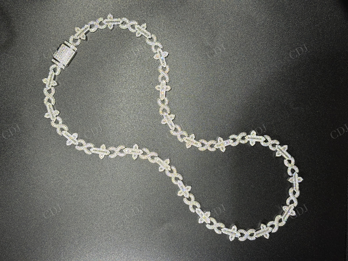 12mm Sterling Silver Moissanite Cross Baguette Infinity Chain