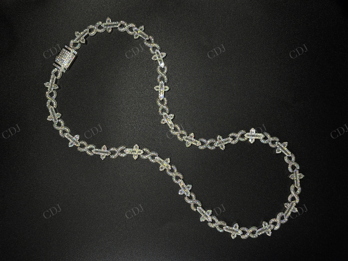 12mm Sterling Silver Moissanite Cross Baguette Infinity Chain