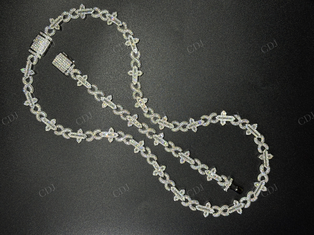12mm Sterling Silver Moissanite Cross Baguette Infinity Chain