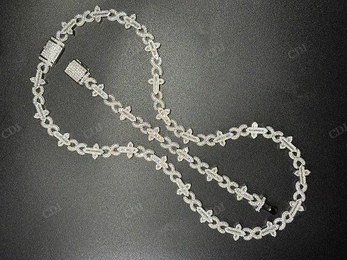 12mm Sterling Silver Moissanite Cross Baguette Infinity Chain