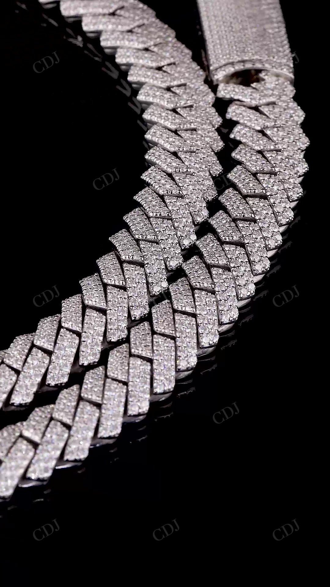 12mm 2 Row Curve Sterling Silver Moissanite Cuban Chain