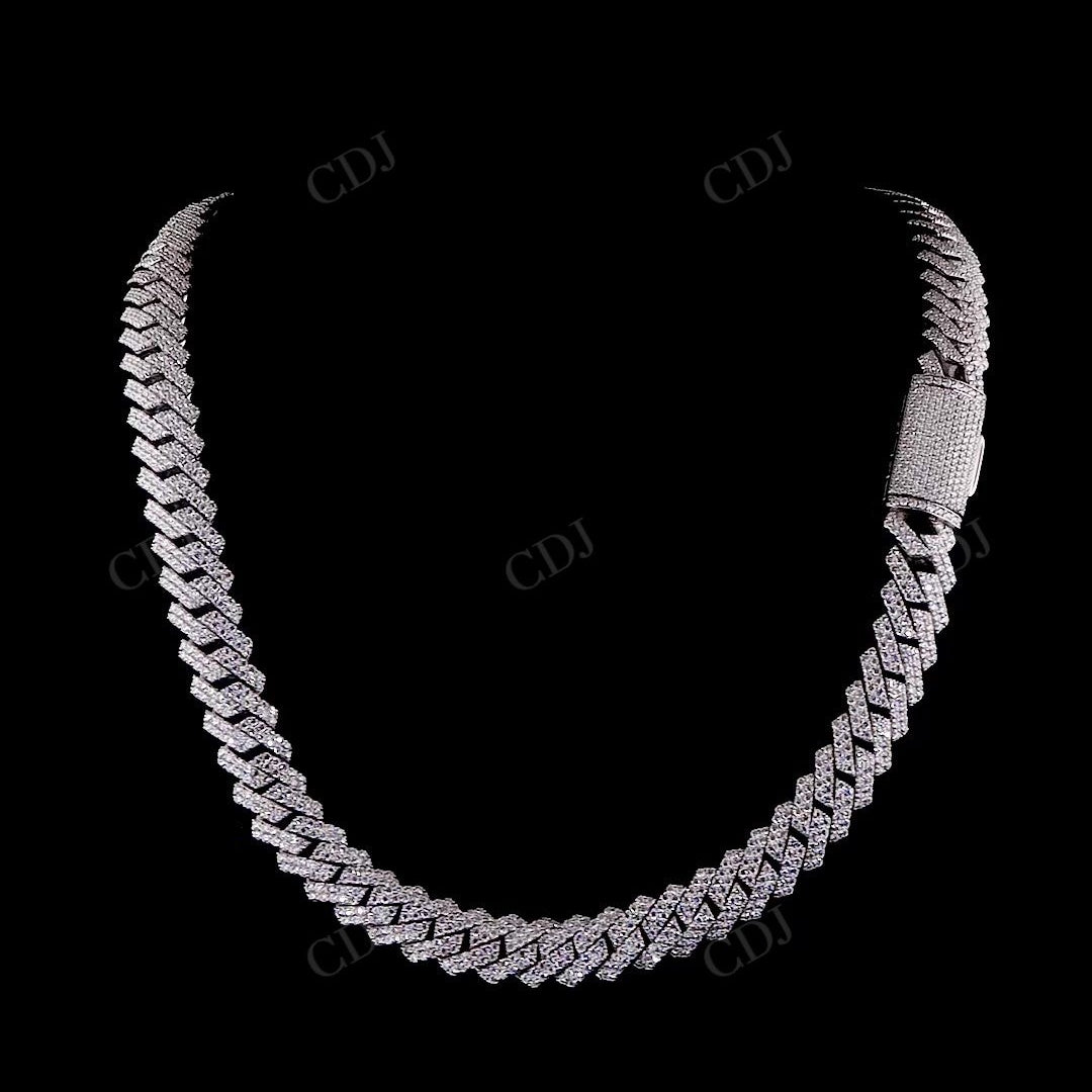 12mm 2 Row Curve Sterling Silver Moissanite Cuban Chain