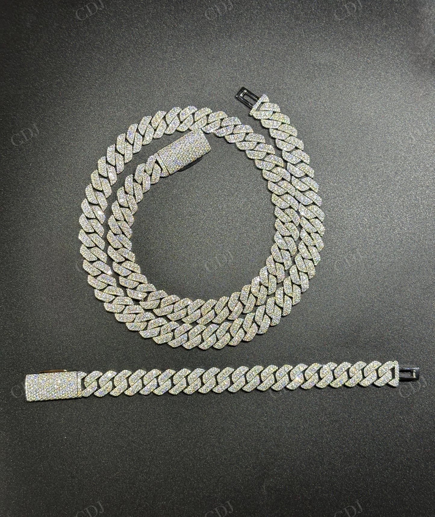 12mm SQ Middle Big Diamond Sterling Silver Moissanite Chain