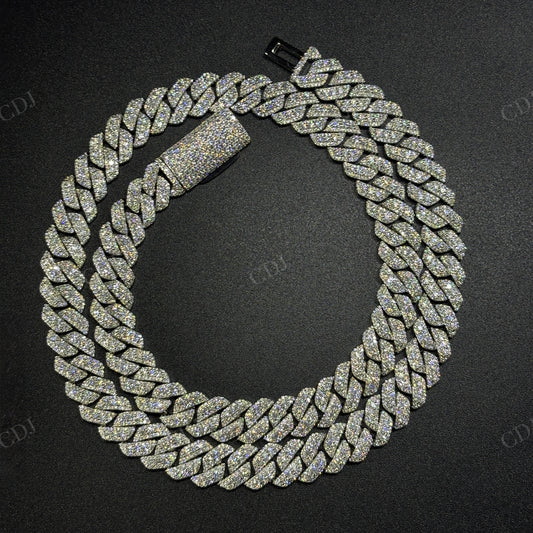 12mm SQ Middle Big Diamond Sterling Silver Moissanite Chain