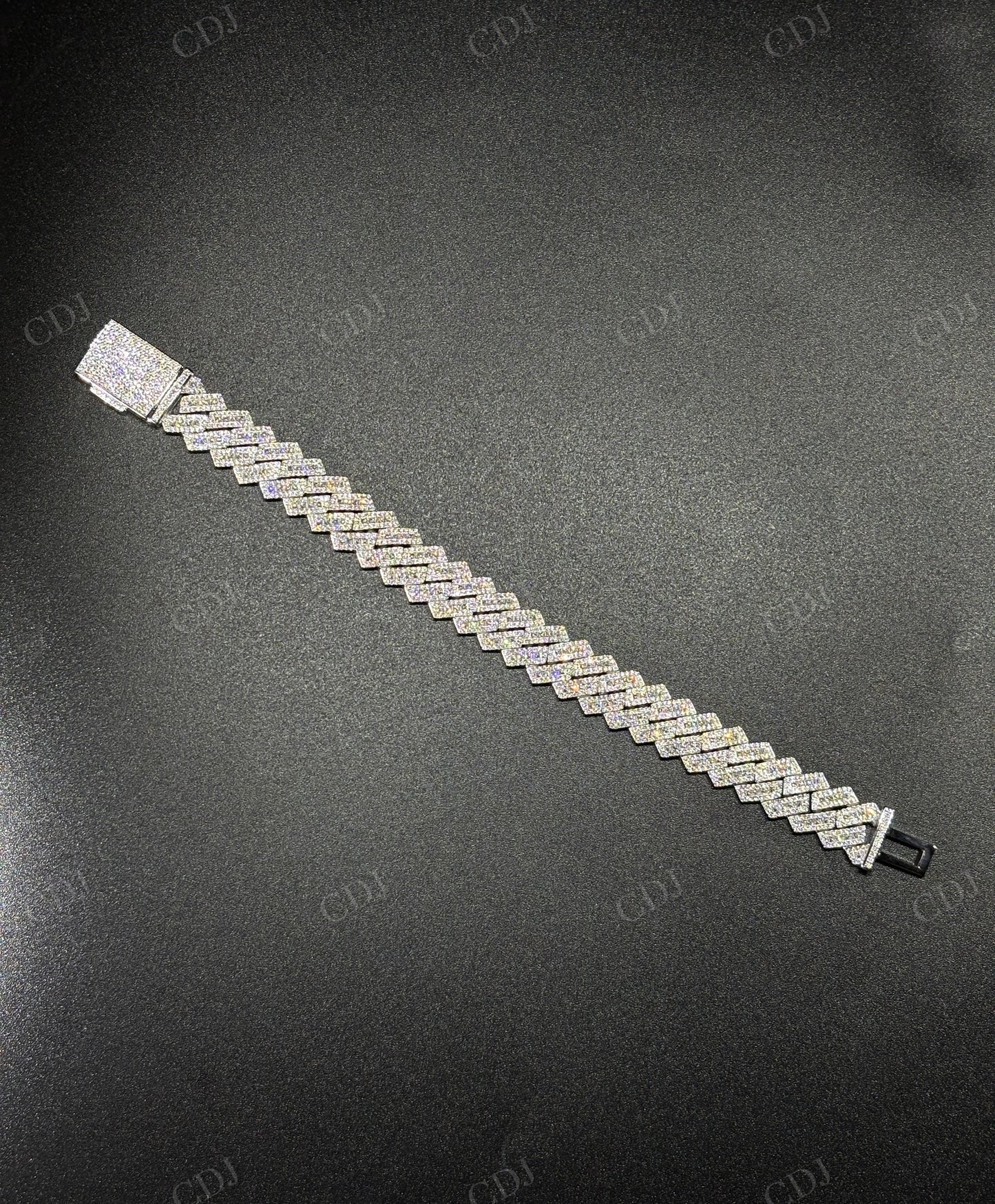 13mm SQ Middel Baguette 925 Sterling Silver Moissanite Chain