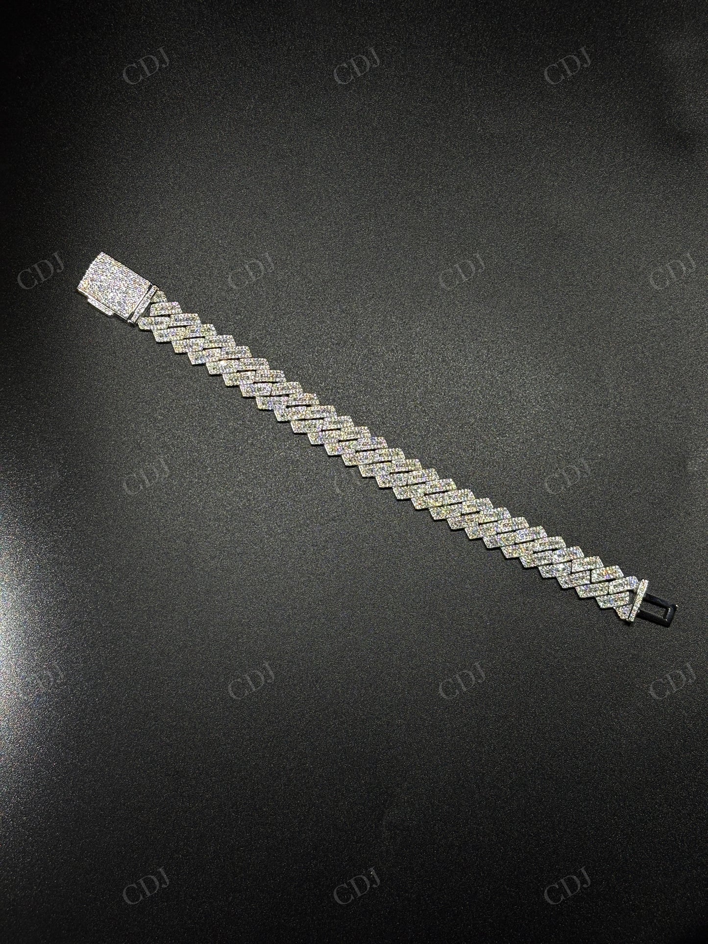 13mm SQ Middel Baguette 925 Sterling Silver Moissanite Chain