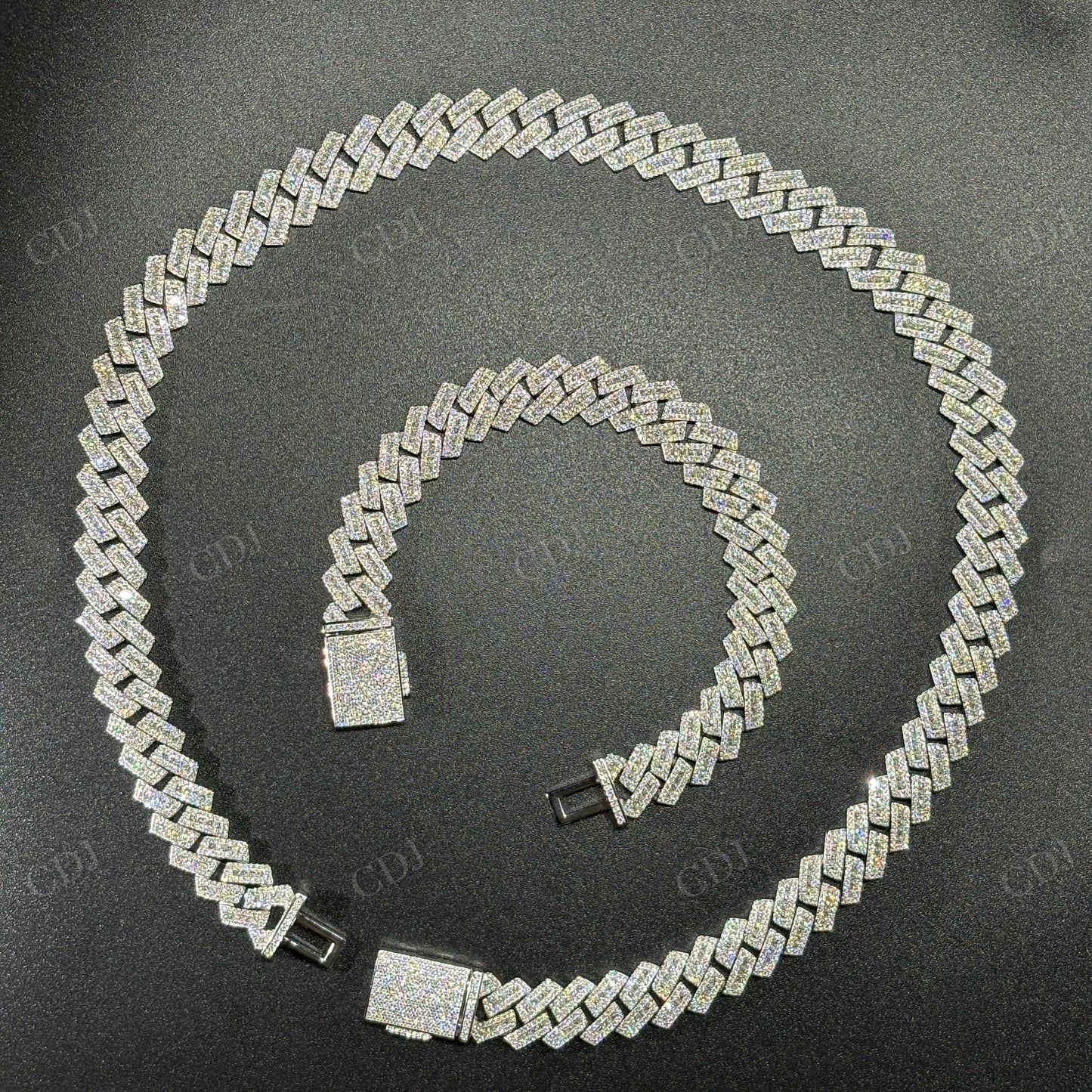 13mm SQ Middel Baguette 925 Sterling Silver Moissanite Chain