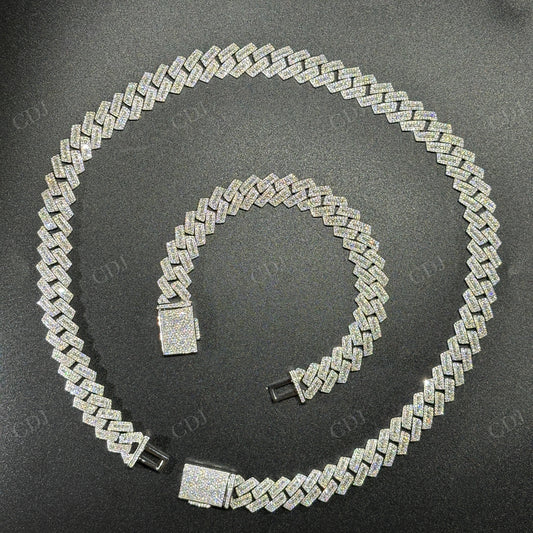 13mm SQ Middel Baguette 925 Sterling Silver Moissanite Chain