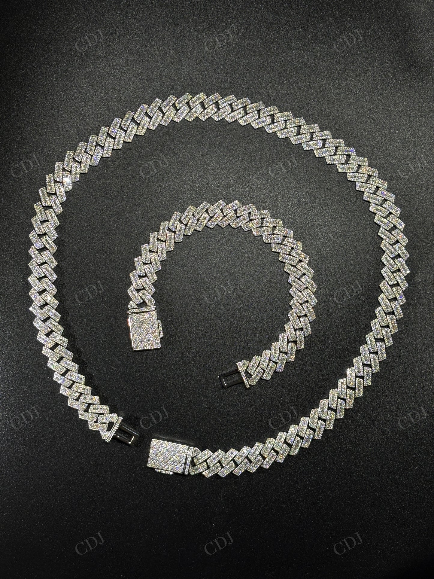 13mm SQ Middel Baguette 925 Sterling Silver Moissanite Chain