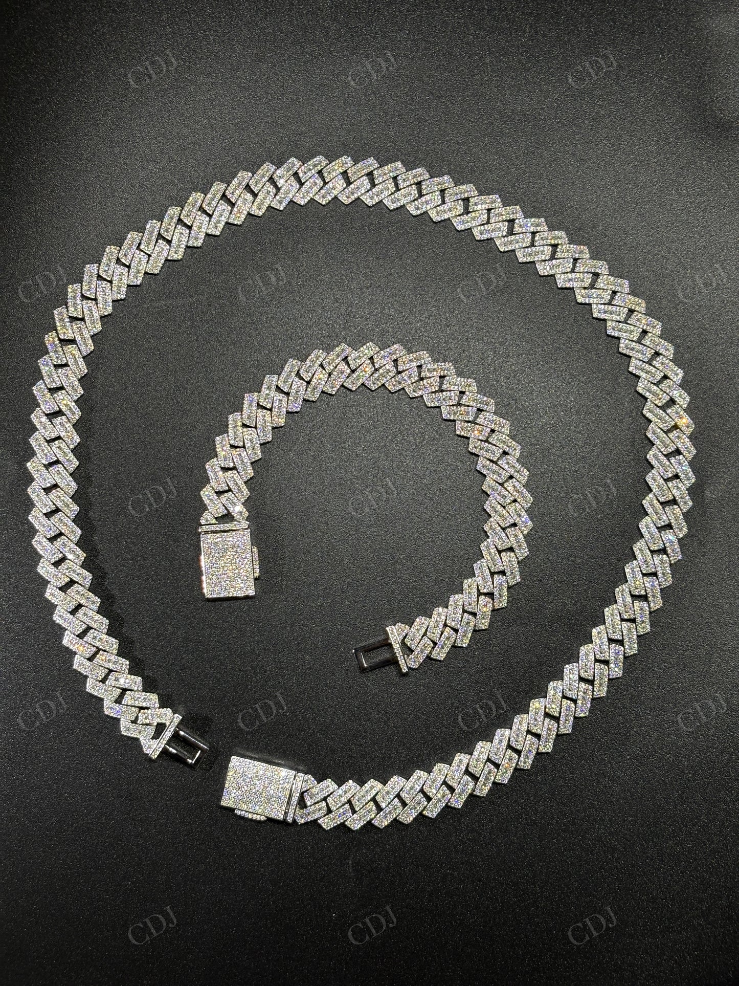 13mm SQ Middel Baguette 925 Sterling Silver Moissanite Chain