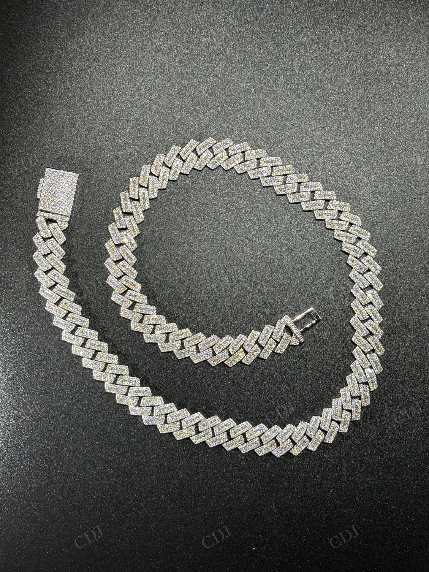 13mm SQ Middel Baguette 925 Sterling Silver Moissanite Chain