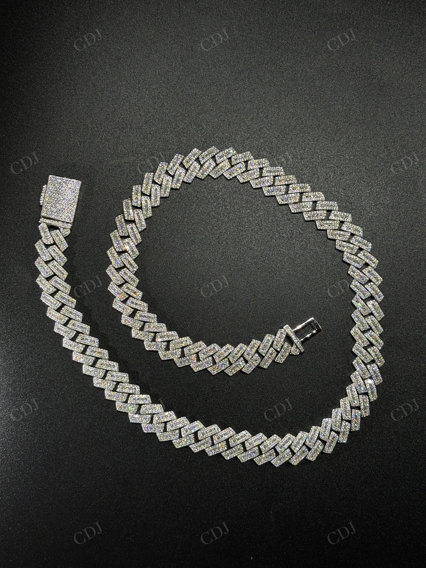 13mm SQ Middel Baguette 925 Sterling Silver Moissanite Chain