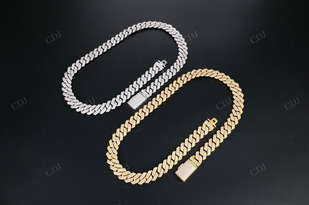 14mm 2 Row SQ Sterling Silver Moissanite Cuban Chain