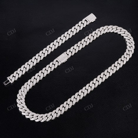 14mm 3Row Round 925 Sterling Silver Moissanite Chain