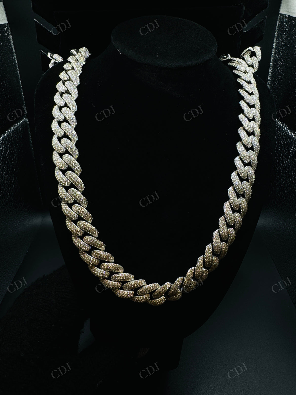 14mm 3Row Round 925 Sterling Silver Moissanite Chain