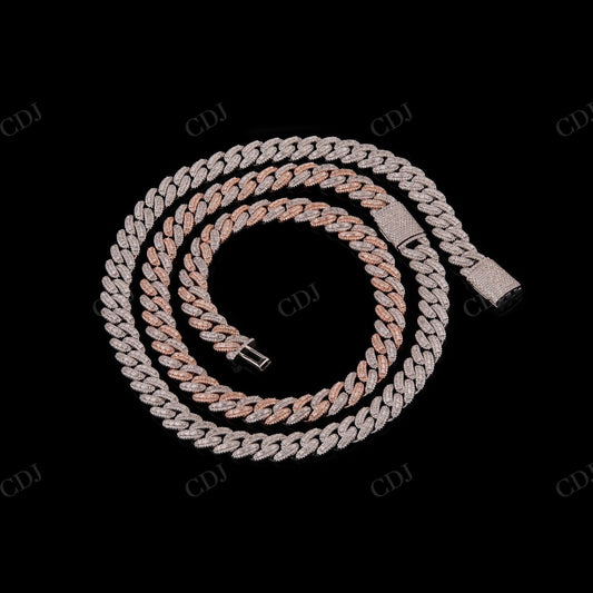 14mm 3Rows R+B  (Lock  White) 925 Sterling Silver Moissanite Chain