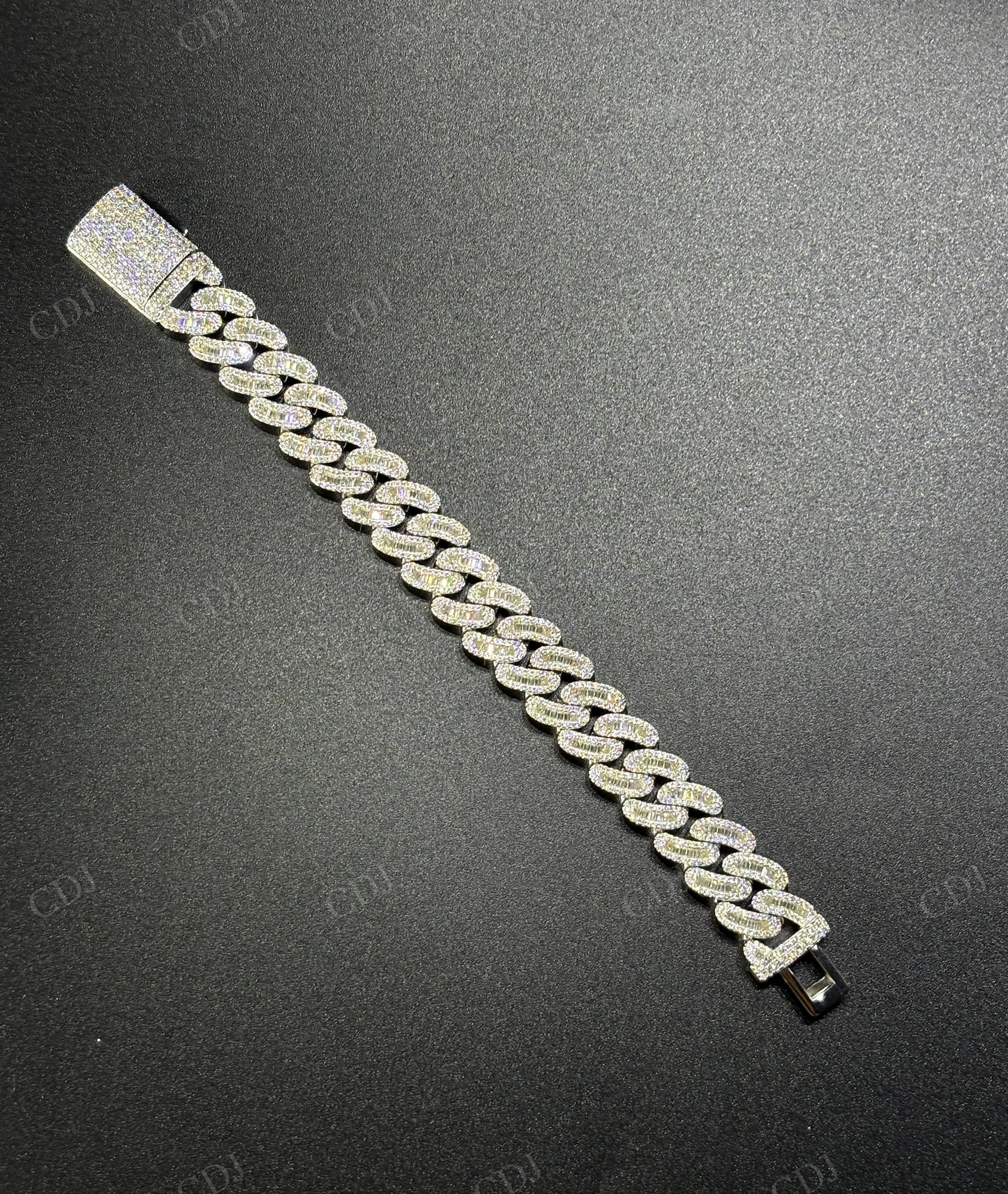 14mm Arc Middle Baguette 925 Sterling Silver Moissanite Chain