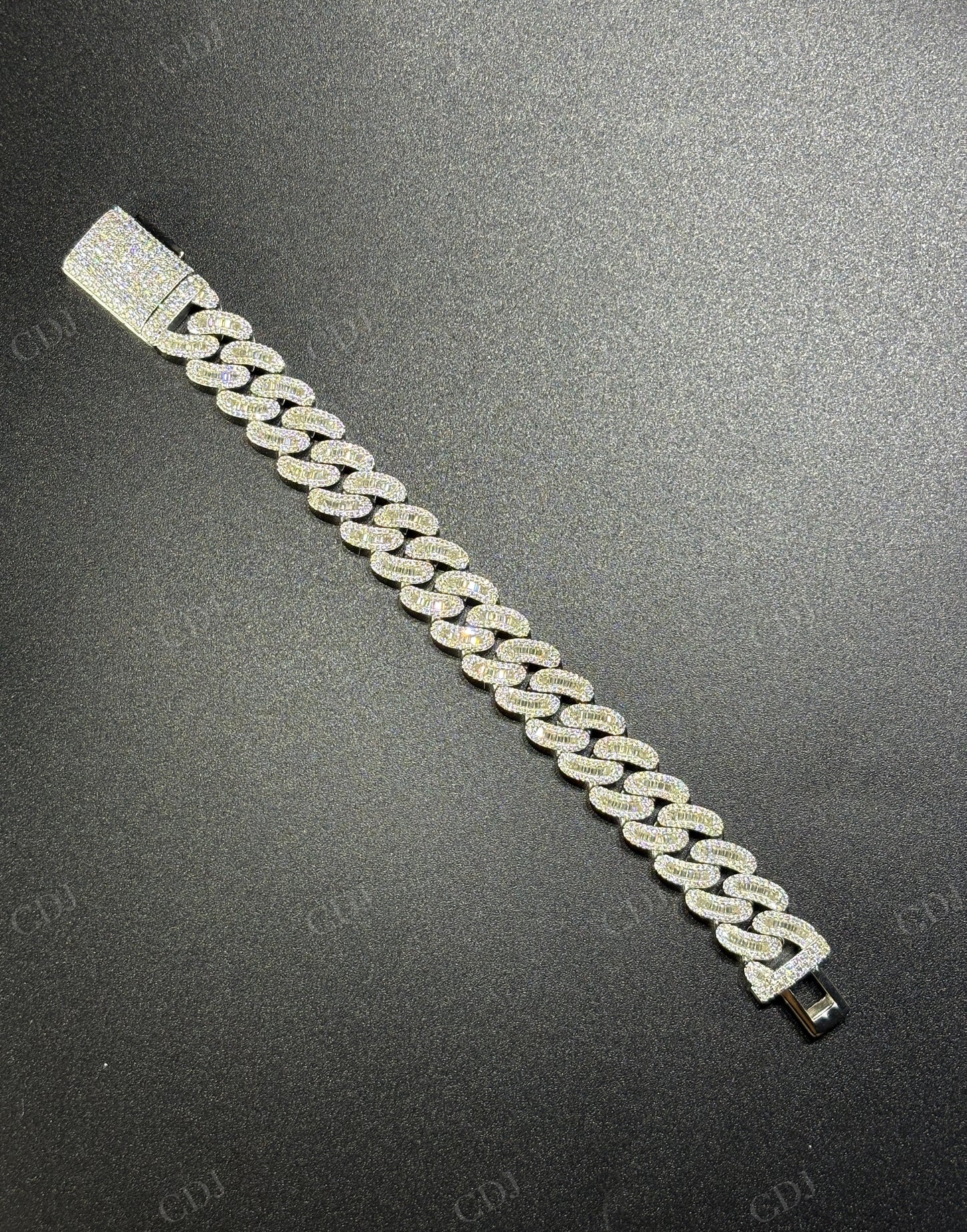 14mm Arc Middle Baguette 925 Sterling Silver Moissanite Chain