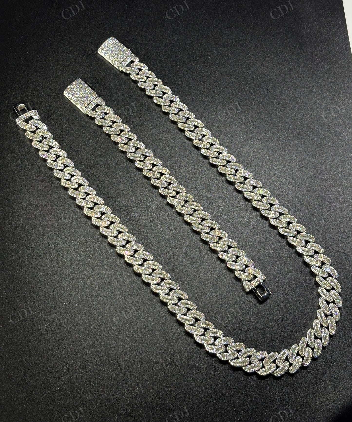 14mm Arc Middle Baguette 925 Sterling Silver Moissanite Chain
