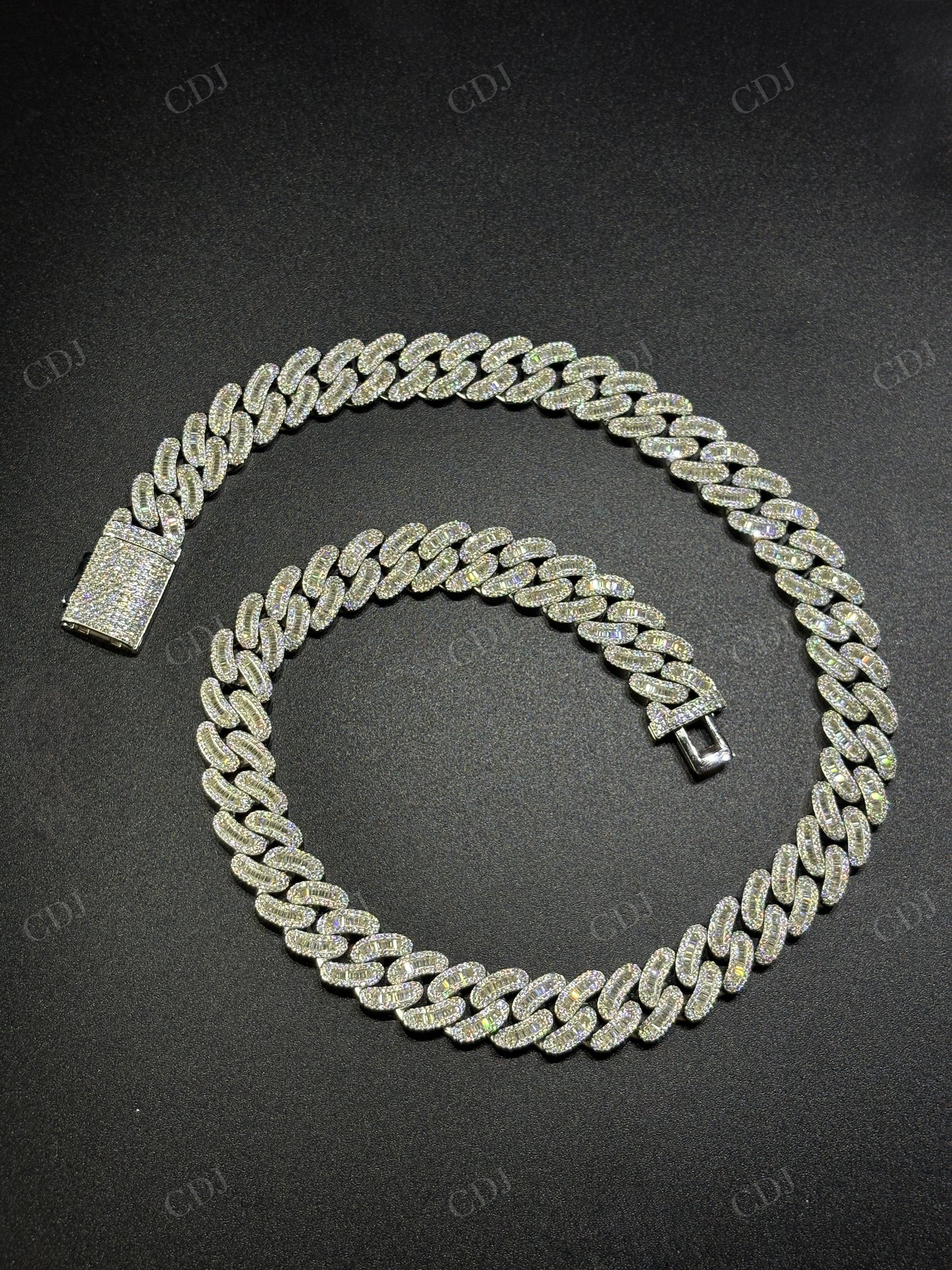 14mm Arc Middle Baguette 925 Sterling Silver Moissanite Chain