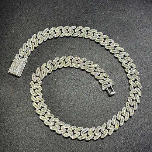 14mm Arc Middle Baguette 925 Sterling Silver Moissanite Chain