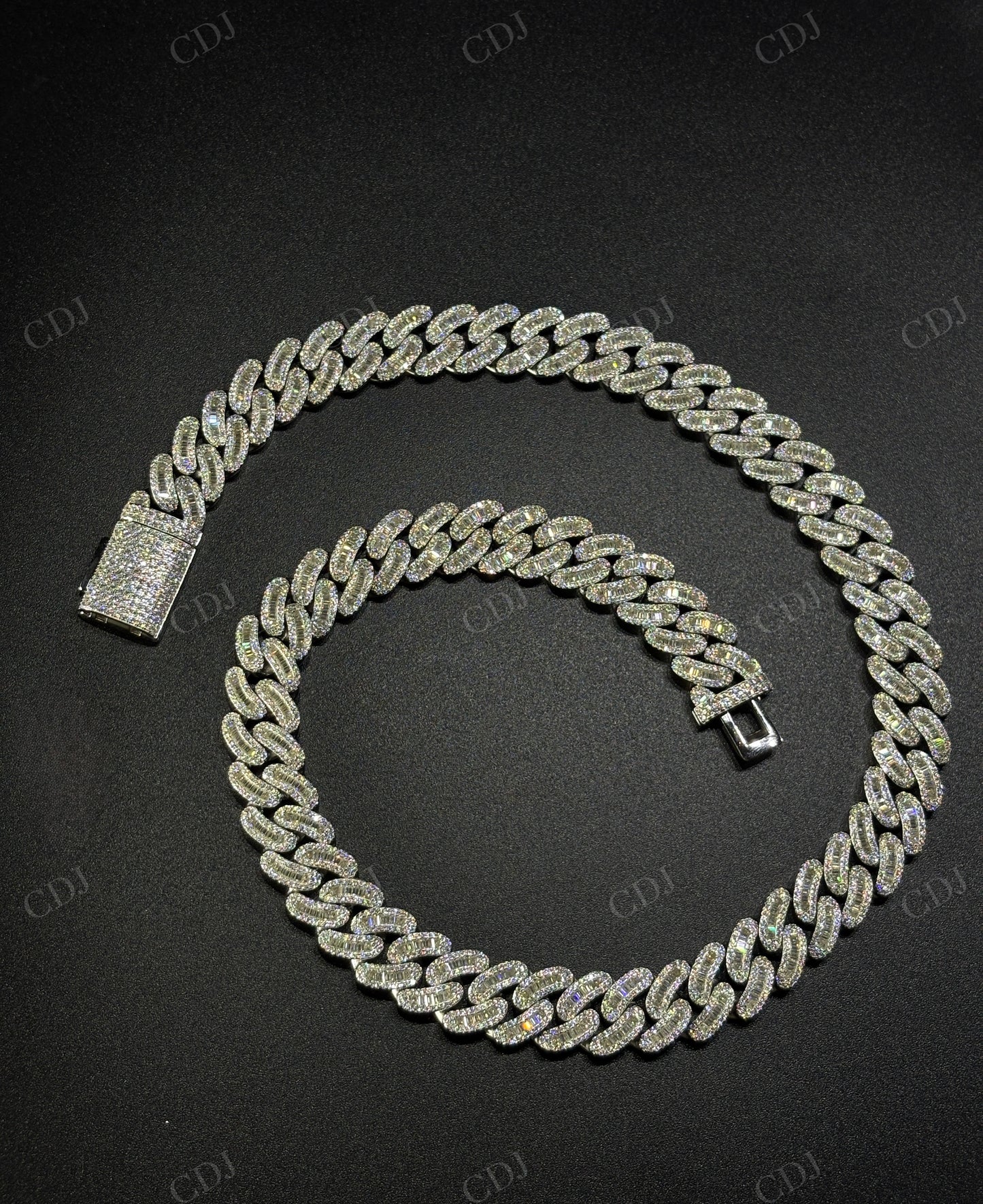 14mm Arc Middle Baguette 925 Sterling Silver Moissanite Chain