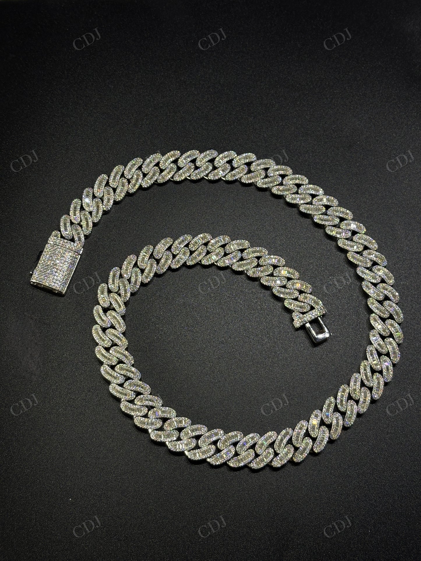 14mm Arc Middle Baguette 925 Sterling Silver Moissanite Chain