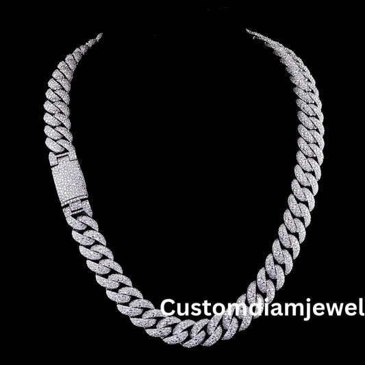 14mm Inverted Diamond Mosaic Setting Sterling Silver Moissanite Chain