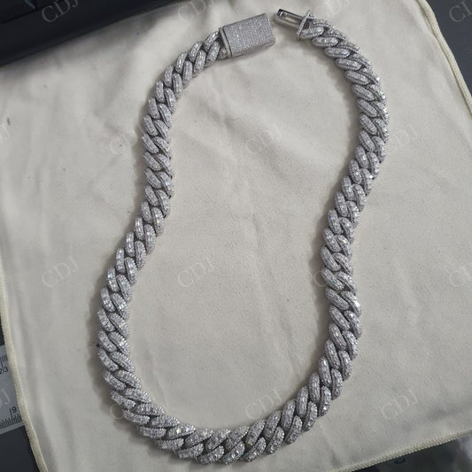 16mm 3row Round and Baguette Lock Sterling Silver Moissanite Chain