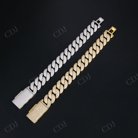 18mm Three Row Round Moissanite Sterling Silver Cuban Chain