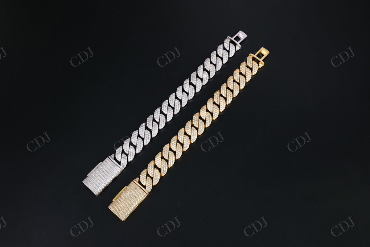 18mm Three Row Round Moissanite Sterling Silver Cuban Chain
