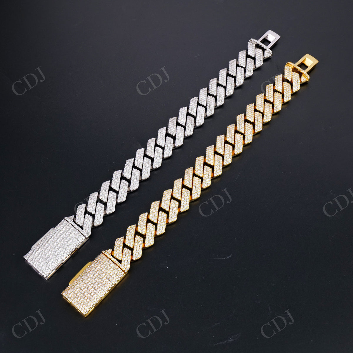 18mm Three Row Square Moissanite Sterling Silver Cuban Chain