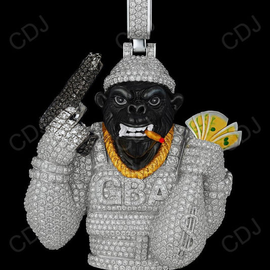 2.3" Sterling Silver Moissanite Gorilla Pendant