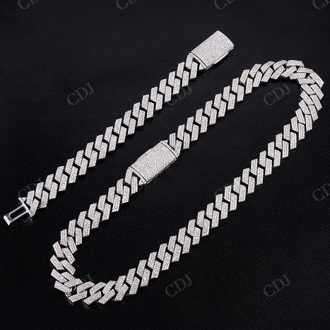 20.0mm square 3 row Sterling Silver Moissanite Cuban Chain