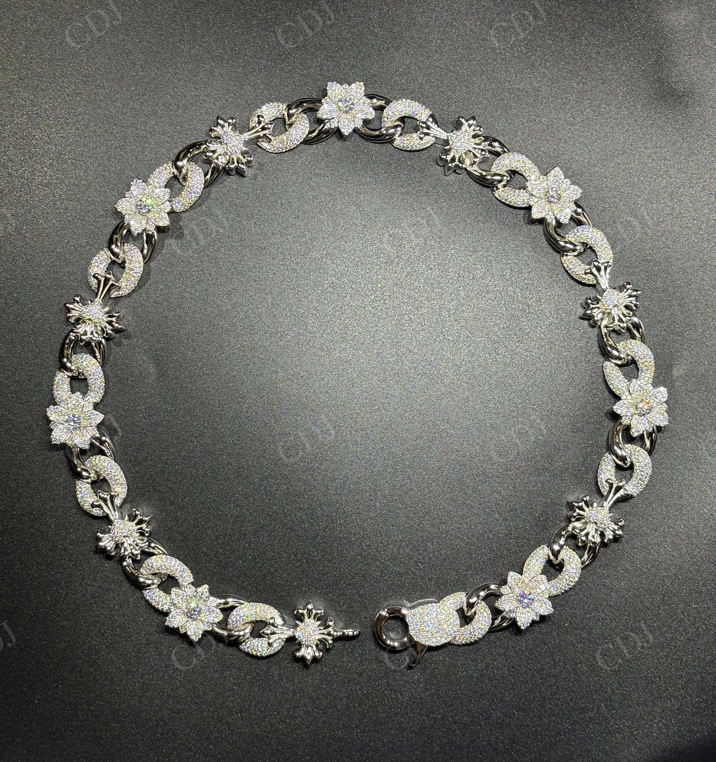 18mm Flower Cross Moissanite Sterling Silver Chain