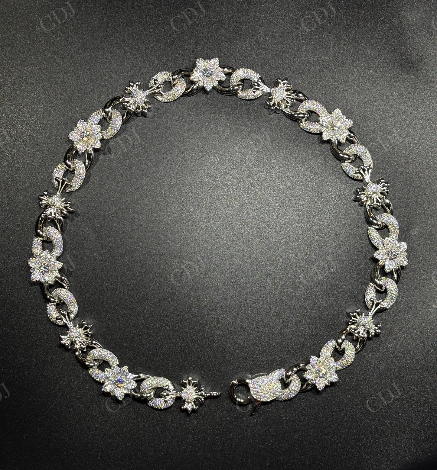 18mm Flower Cross Moissanite Sterling Silver Chain