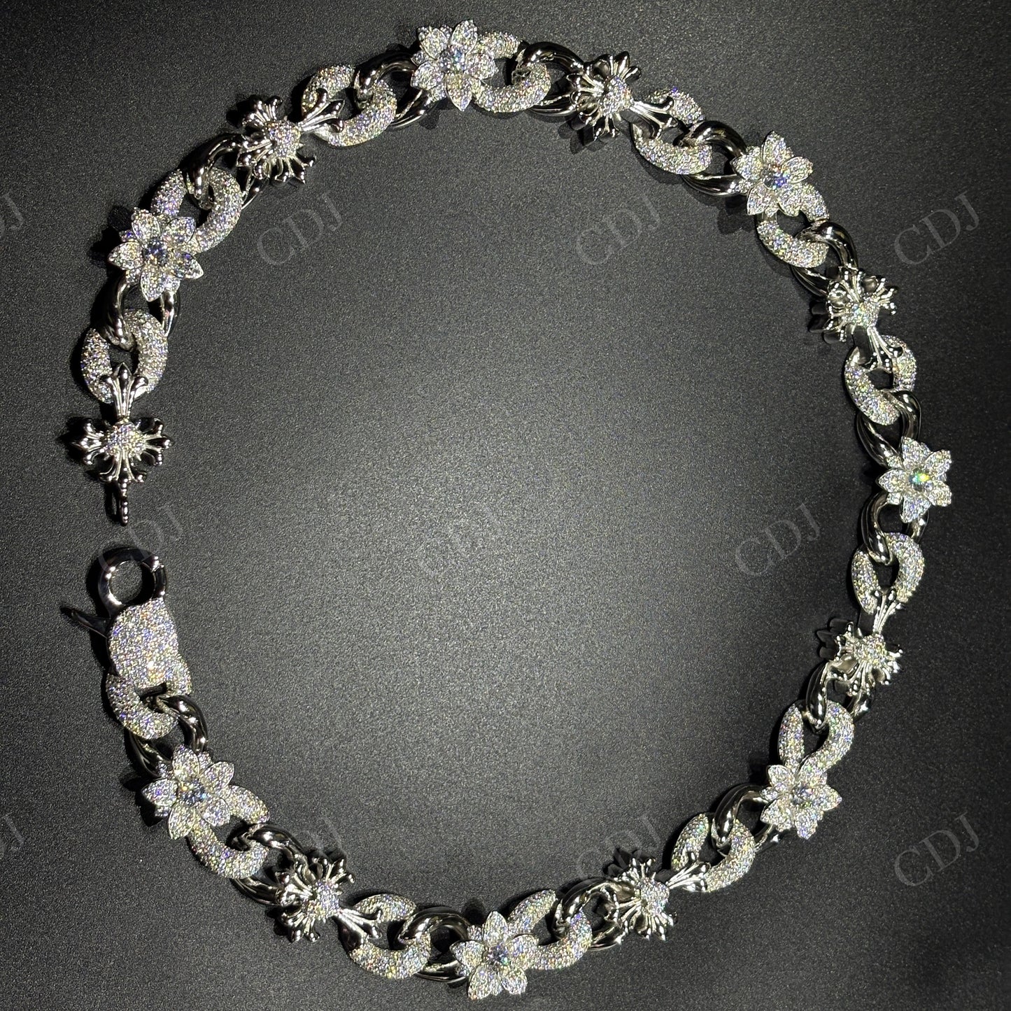 18mm Flower Cross Moissanite Sterling Silver Chain